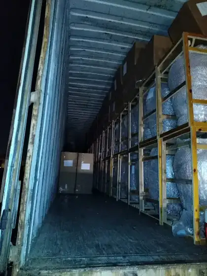 Goods loaded into a shipping container