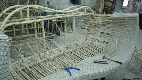 Rattan frames being woven in the workshop