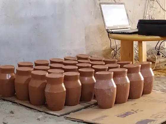 Clay vessels drying in the workshop